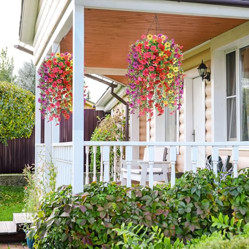 Artificial Hanging Flowers for Outdoors Summer Decor, 6 Bundles UV Resistant Realistic Faux Silk Flowers, Fake Plants for Planter Indoor Outside Garden Porch Patio Balcony Yard Farmhouse - color: Multicolorsa