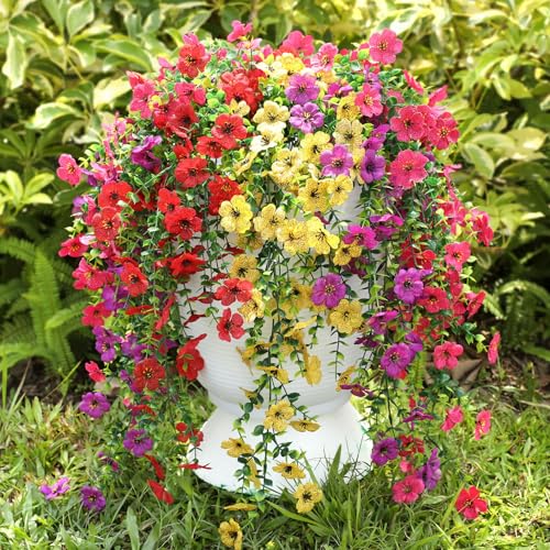 Artificial Hanging Flowers for Outdoors Summer Decor, 6 Bundles UV Resistant Realistic Faux Silk Flowers, Fake Plants for Planter Indoor Outside Garden Porch Patio Balcony Yard Farmhouse - color: Multicolorsa