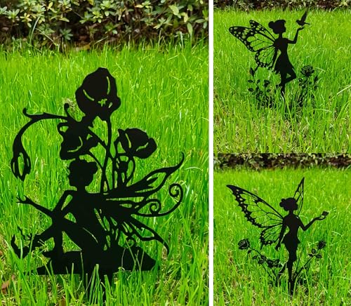 3Ps Garden Decor,Yard Decorations Outdoor,Fairy Decor,Suitable for Courtyard, Flower pots, lawns, Flower beds Decoration, Gifts - color: A-black05