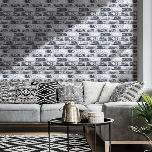 COMSTICKC 3D Faux Brick Wall Panels Peel and Stick, 10 Pcs 11.8" x 11.8" - color: Whitewash Black