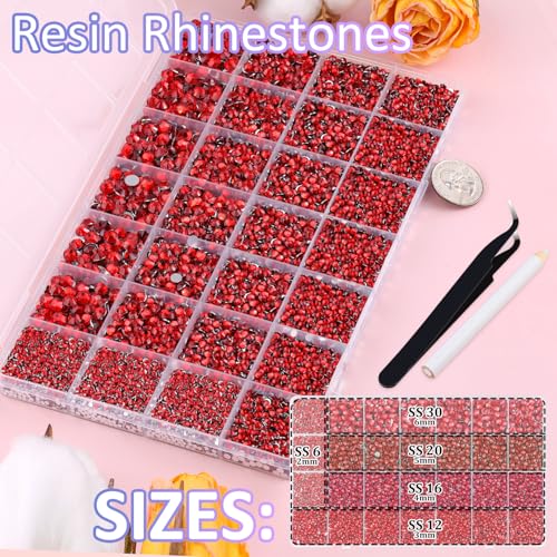 30000Pcs Resin Rhinestones for Bedazzling with Tweezers, Red Rhinestones for Crafting with B7000 Jewelry Glue for DIY Crafts Clothing Tumblers Shoes Fabric Nail Art - color: Red, size: X-Large Pack + 1Pc Glue