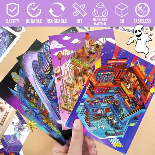 Horror 3D Scene Stickers for Adults, Halloween 4 Set Room Miniature Sticker - color: Ghost Castle-4 Set