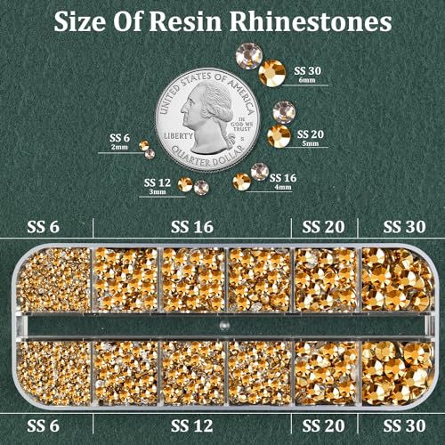 Resin Rhinestones for Crafting with B7000 Jewelry Glue, 1 Box Gold Flatback Crystals with 3Pcs 10ml Glue for Bedazzling Crafts DIY Nail Art Makeup，Non Hotfix Gems for Clothing Shoes - color: Copper Gold, size: 1 Small Pack with Glue