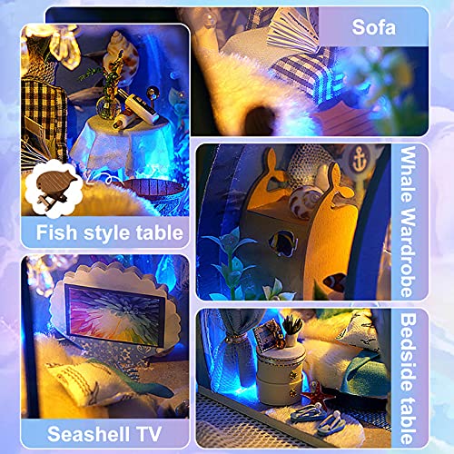 GuDoQi DIY Miniature Dollhouse Kit, 1:24 Scale Tiny House with Furniture, Great Gift for Birthday Christmas Day, Sweet Home of Mermaid Princess - color: Sweet Home of Mermaid Princess