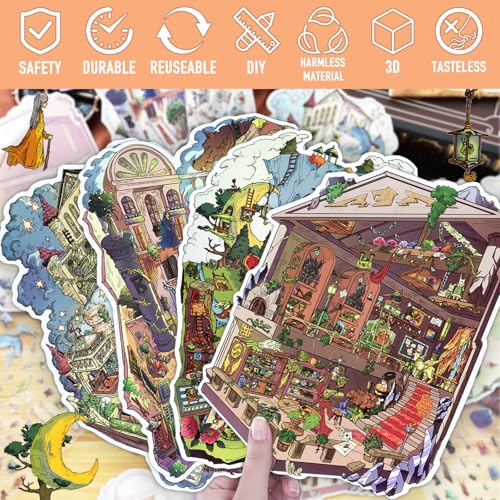 Large 3D Tarot Miniature Scene Stickers Magic Academy Stickers for Adult - color: Tarot World-large 4 Set