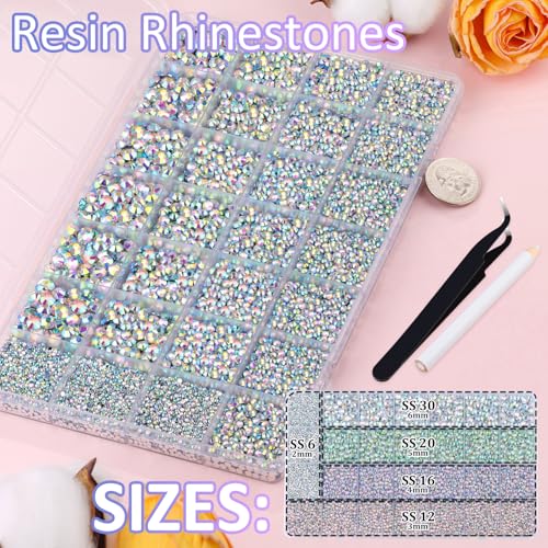 30000Pcs Resin Rhinestones for Bedazzling with Tweezers, AB Rhinestones for Crafting with B7000 Jewelry Glue for DIY Crafts Clothing Tumblers Shoes Fabric Nail Art - color: AB, size: X-Large Pack + 1Pc Glue