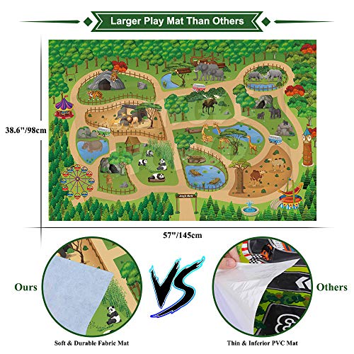 Mini Tudou Safari Animals Figures & 57x38.6'' Play Mat for Kids Toddler 3-5
