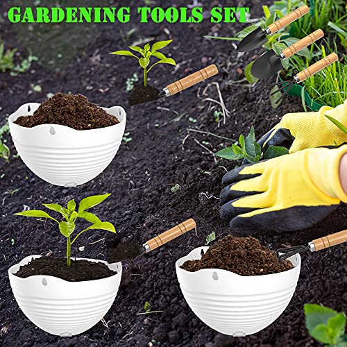Hanging Planters, Set of 9 White Hanging Pots, 8" Hanging Flower Pots, Plant Pots with Drainage Plugs, Water Barrier and Chains, Come with Free Mini Garden Tools Set