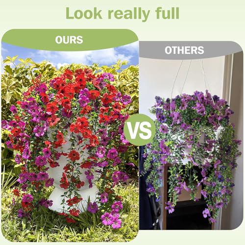 Artificial Hanging Flowers for Outdoors Spring Summer Decor - color: Red Purple