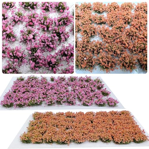 Woohome 106 Pcs DIY Miniature Colorful Flower Cluster Self Adhesive Flower Vegetation Groups Pink Orange Static Grass Tufts for Train Landscape Railroad Scenery Sand Military Layout Model - color: 2a
