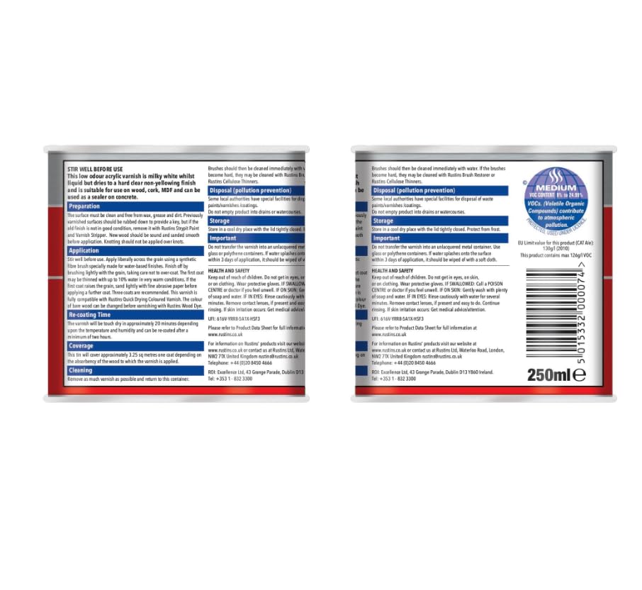 Rustins Quick Dry Varnish Clear Gloss 250ml | 8.5 Fl. Oz. - color: Gloss Clear, size: 250ml