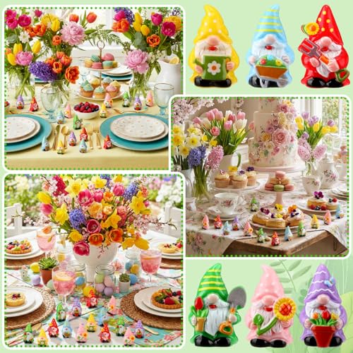 Yaomiao 60 Pcs Mini Flower Gnomes Figurines Bulk Resin Gnomes Statues - style: Spring