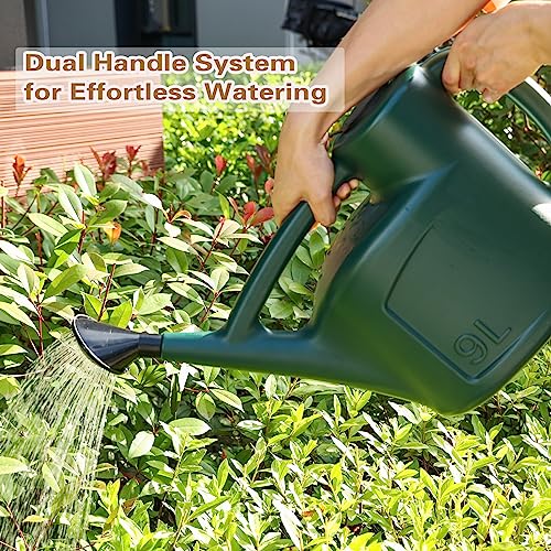 2+ Gallon Watering Can for Outdoor Plants,Large Garden Watering Can with Long Spout, Lid and Detachable Sprinkler Head, Leak Proof Heavy Duty Plastic Watering Pot for Indoor Plants - 9L - size: 9L
