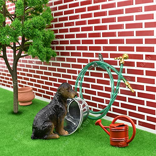 iland Dollhouse Accessories on 1:12 Scale, Gardening Tools Pack of Mini Metal Pail, Watering Pot and Hose Fits Fairy Garden