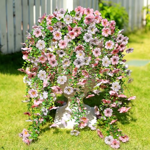 Artificial Hanging Flowers for Outdoors Spring Summer Decor - color: Mixed Color Pink & White