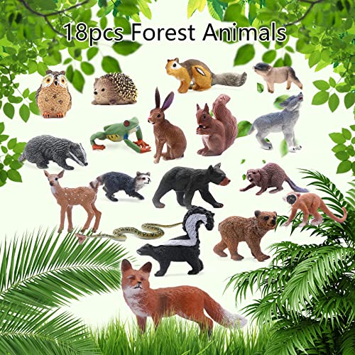 SIENON 18Pcs Mini Forest Animals Figures Assorted Cute Woodland Toys - color: 18pcs Woodland Animals