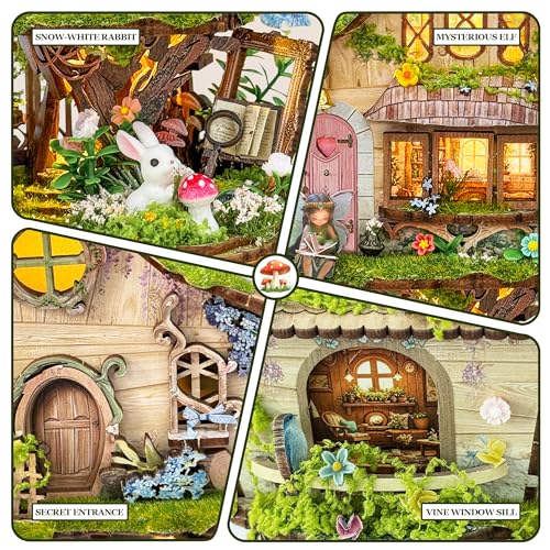 3D Wooden Puzzle Tree House Miniature House Kit with LED Lights - color: Rowan's Treehouser