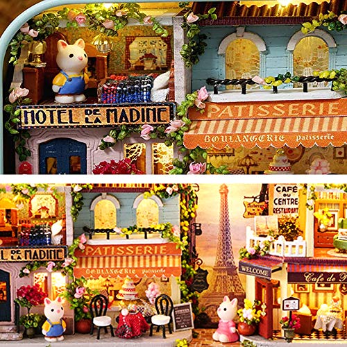 MAGQOO 3D Wooden Dollhouse Miniature DIY Doll House Kit with Furniture,1:100 DIY Box Theater Kit (Roaming in Paris) - color: Roam in Paris