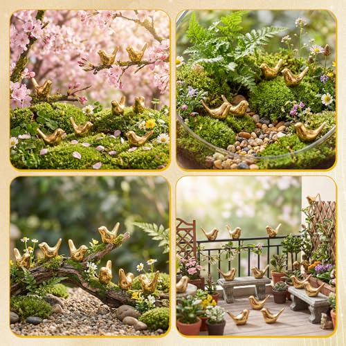 Sieral 150 Pcs Gold Mini Bird Figurines Miniature Resin Bird Statues - color: Gold