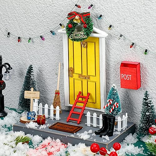 Hungdao 20 Pcs Christmas Fairy Door Wooden Miniature Decor, Yellow Door - color: Yellow Door