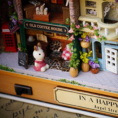 MAGQOO 3D Wooden Dollhouse Miniature DIY Doll House Kit with Furniture 1:100 DIY Box Theater Kit (Happy Corner) - color: Happy Corner