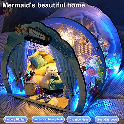 GuDoQi DIY Miniature Dollhouse Kit, 1:24 Scale Tiny House with Furniture, Great Gift for Birthday Christmas Day, Sweet Home of Mermaid Princess - color: Sweet Home of Mermaid Princess
