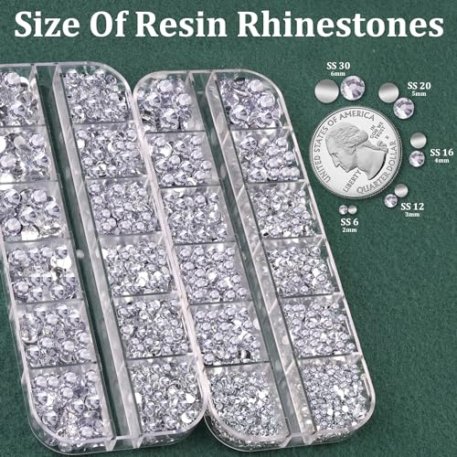 Resin Rhinestones for Crafting with B7000 Jewelry Glue, 2 Boxes Silver Clear Flatback Crystals with 3Pcs 10ml Glue for Bedazzling Crafts DIY Nail Art Makeup，Gems for Clothing Shoes - color: Silver Clear, size: 2 Small Pack with Glue