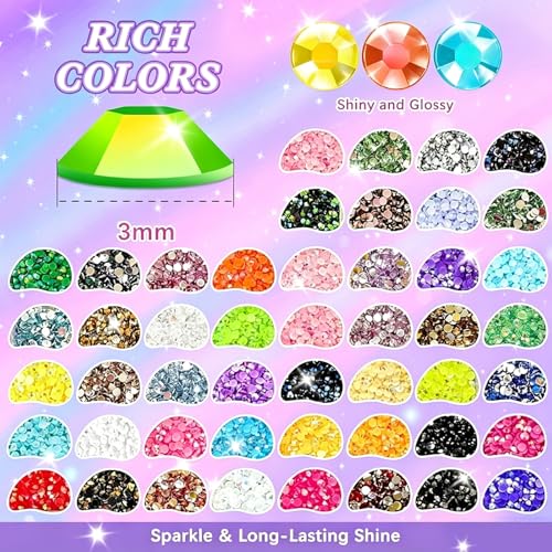 36000 Pcs Resin Rhinestones Kit for Bedazzling - 30 Colors SS10 Flatback Gems with 4 Bottles 15ml B7000 Glue & Tools - DIY Craft Kit for Nail Art, Sneakers, Phone Cases & Blind Box Figures (3mm)
