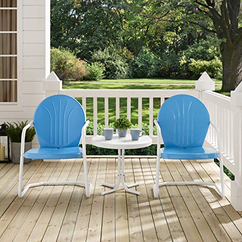 Crosley Furniture Griffith Retro Metal 3-Piece Chair & Side Table Set - color: Sky Blue