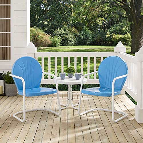 Crosley Furniture Griffith Retro Metal 3-Piece Chair & Side Table Set - color: Sky Blue