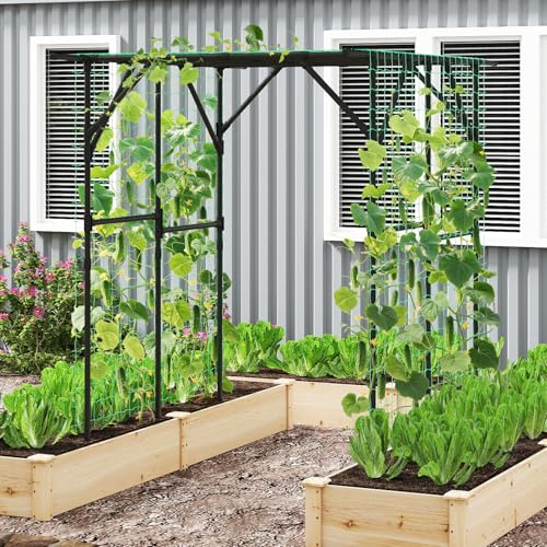 Giantex Outdoor Grape Vine Trellis for Climbing Plants, 79" x 59" x 78" Large Garden Arch with Rustproof PE-Coated Metal Frame & Netting, Tall Archway Pergola for Cucumbers Vegetables Flowers - size: 79"x59"x78"