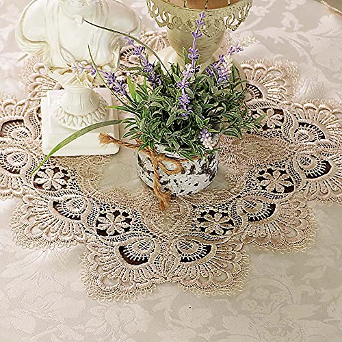 ARTABLE Light Brown Lace Square Tablecloth Small Table Topper 33 x 33 Inch - color: Light Brown, size: 33" x 33" (Square)