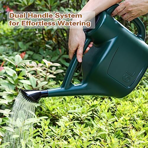 1.5 Gallon Watering Can for Outdoor Plants, Large Plastic Water Can with Long Spout, Lid and Detachable Sprinkler Head, Lightweight Watering Pot for Indoor Houseplants and Garden Flower - 6L - size: 6L