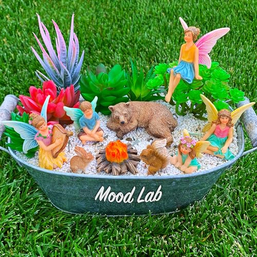 Mood Lab Fairy Garden Figurines - Camping Set (9 pcs) - Miniature Decorative Statues & Accessories - Outdoor & Indoor Garden Decor