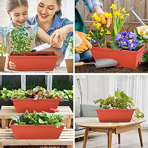 Window Box Planter,12Pack Plastic Vegetable Flower Planters Boxes - color: Brick Red, size: 16.6 x 7 x 5.9 inches
