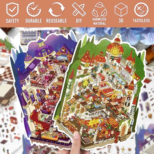 Large 3D Tarot Miniature Scene Stickers Magic Castle Stickers for Adult - color: Large 2 Set-mysterious Castle