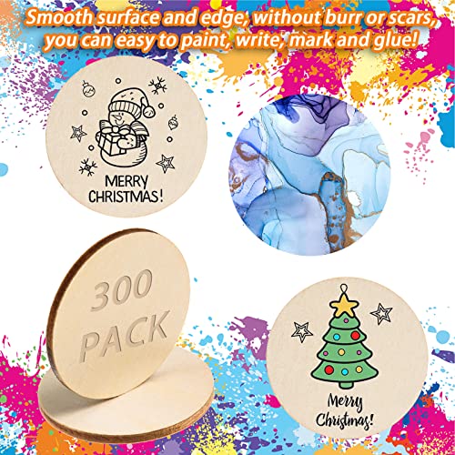 300 Pieces 2 Inch Unfinished Round Wood Slices Rounds Wooden Discs Wood Circles for Crafts Wood Blanks Round Cutouts Ornaments Slices for DIY Art Crafts Christmas Decorations - size: 2 Inch