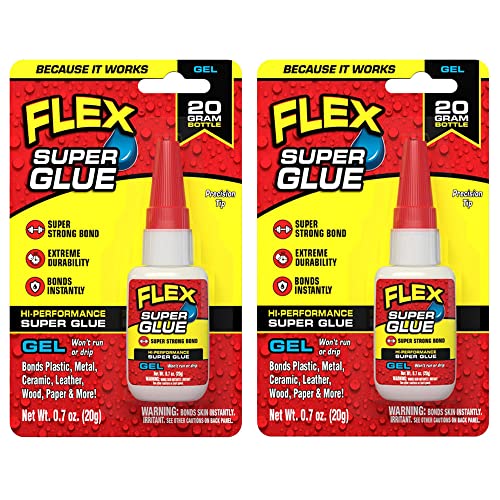 Flex Super Glue Gel, 20 Gram Bottle, 2-Pack, Clear, Instant Bond, Quick Dry, Cyanoacrylate Adhesive, Precision Tip for Wood, Metal, Plastic, Crafts, Ceramic, and Toy Repairs - size: 2-Pack, style: Gel 20 Gram Bottle