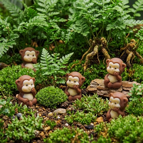 Chunful 25 Pcs Mini Monkey Figurines, Brown Small Monkey Statues Bulk Tiny Jungle Animals Favors for DIY Crafts Summer Cake Topper Micro Landscape Fairy Garden Home Decor - color: Brown