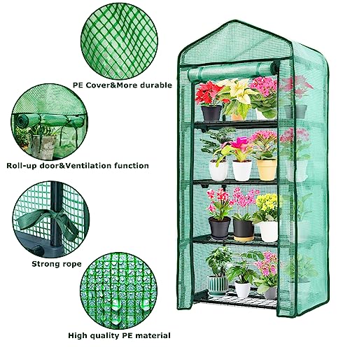 Purlyu Mini Greenhouse for Indoor Outdoor,Plant Green House 4-Tier Rack Stand Portable Greenhouses with Durable PE Cover for Seedling, 2.5x1.6x5.2 FT Ideal Gardening Gifts for Women Men(PLGH704G) - style: 4 TIERS PE (Green)