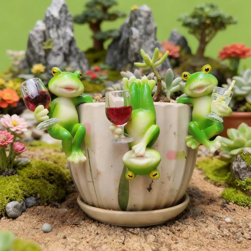 3-piece Fairy Garden Gnome Set, Beer-Drinking Gnome Resin Statue, Outdoor Decorative Item (Green) - color: Green