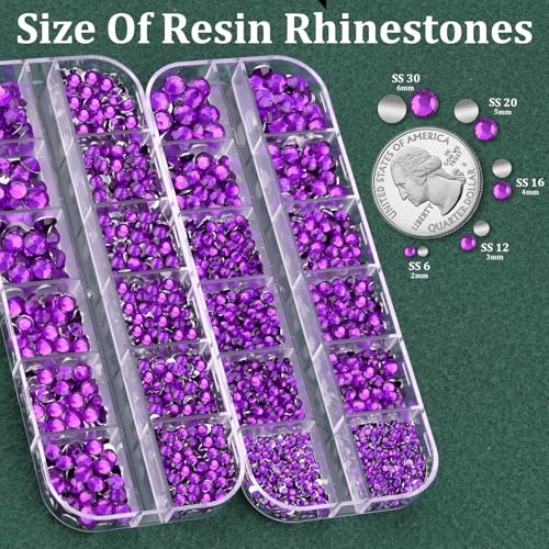 Resin Rhinestones for Crafting with B7000 Jewelry Glue, 2 Boxes Dark Violet Flatback Crystals with 3Pcs 10ml Glue for Bedazzling Crafts Nail Art Makeup, Non Hotfix Gems for Clothing Shoes - color: Dark Purple, size: 2 Small Pack with Glue