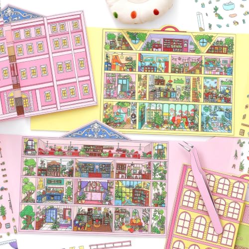 Large 3D Miniature Openable Dollhouse Scene Stickers for Adults, 10+ Rooms - color: Mini Grid World-large 2 Set