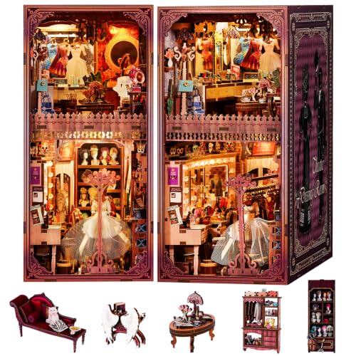 fifijoy Theatre Dressing Room DIY Book Nook Kit - DIY Miniature Dollhouse Book Nook Kit, Classic Theater 3D Wooden Puzzle Model Bookshelf Insert Decor, Gift for Craft Lovers (with Yellow Light) - color: Brown