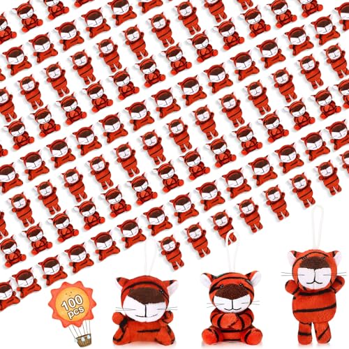 Zhanmai 100 Pcs Mini Tiger Plush Keychain Toys Bulk Set - style: Tiger