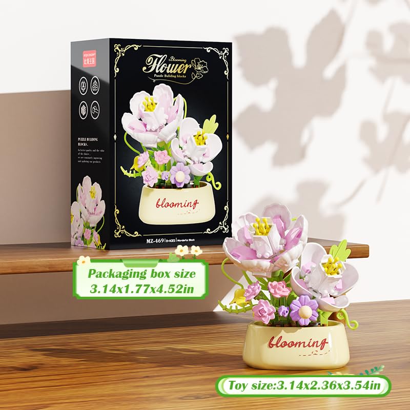 White Gardenia Mini Flower Potted Bonsai Building Toy - style: White Gardenia
