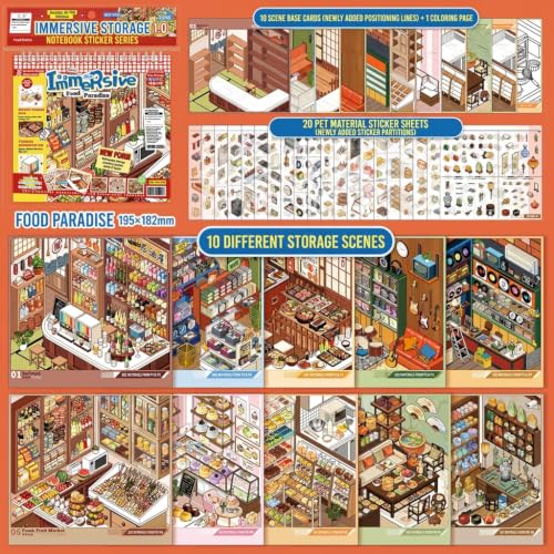 10 Set Themed Stores DIY 3D Sticker Scene Book Restocking Game with Shelves - color: 10 Sets- Gourmet Paradise Store