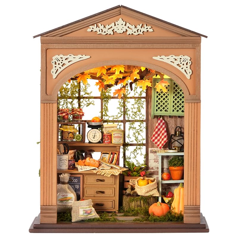 CUTEROOM DIY Miniature House Building Kit for Adults with LED Lights - Realistic Mini Dollhouse Model & Wooden Furniture, Creative Craft Kit for Home Decor Gift- Harvest Time - style: Harvest Time