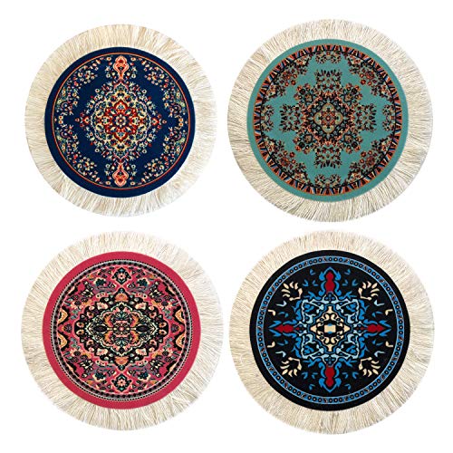 Set of 4 Round Dollhouse Rugs – Miniature Carpet Accessories for Doll Houses, 5 Inch Diameter Floor Décor, Oriental Style