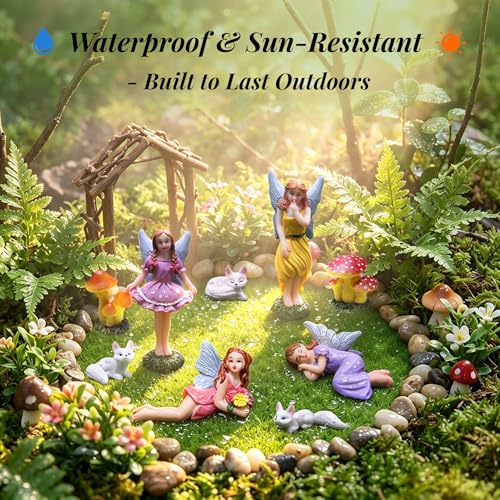 Fairy Garden Accessories Outdoor Set 11Pcs, Miniature Fairies for Fairy Garden with Fox Statues & Mushrooms Figurines - Ornament Outdoor Decor for Terrarium, Patio & Gifts